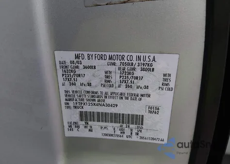 2004 Ford F-150 Lariat/Xl/Xlt z USA, uszkodzony, nr VIN 1FTPX125X4NA30429